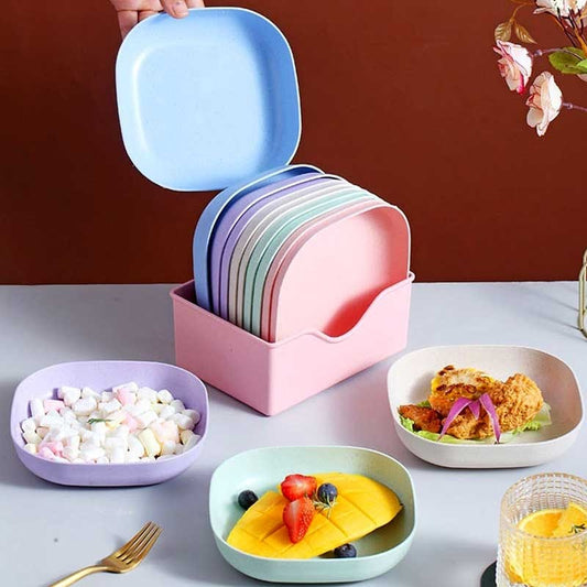 10pcs Plastic Plates Set With Holder ( Random Colors )